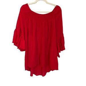 Cato Size 18/20W Red Smocked Off/On Shoulder Bell Sleeve Blouse Top Romantic